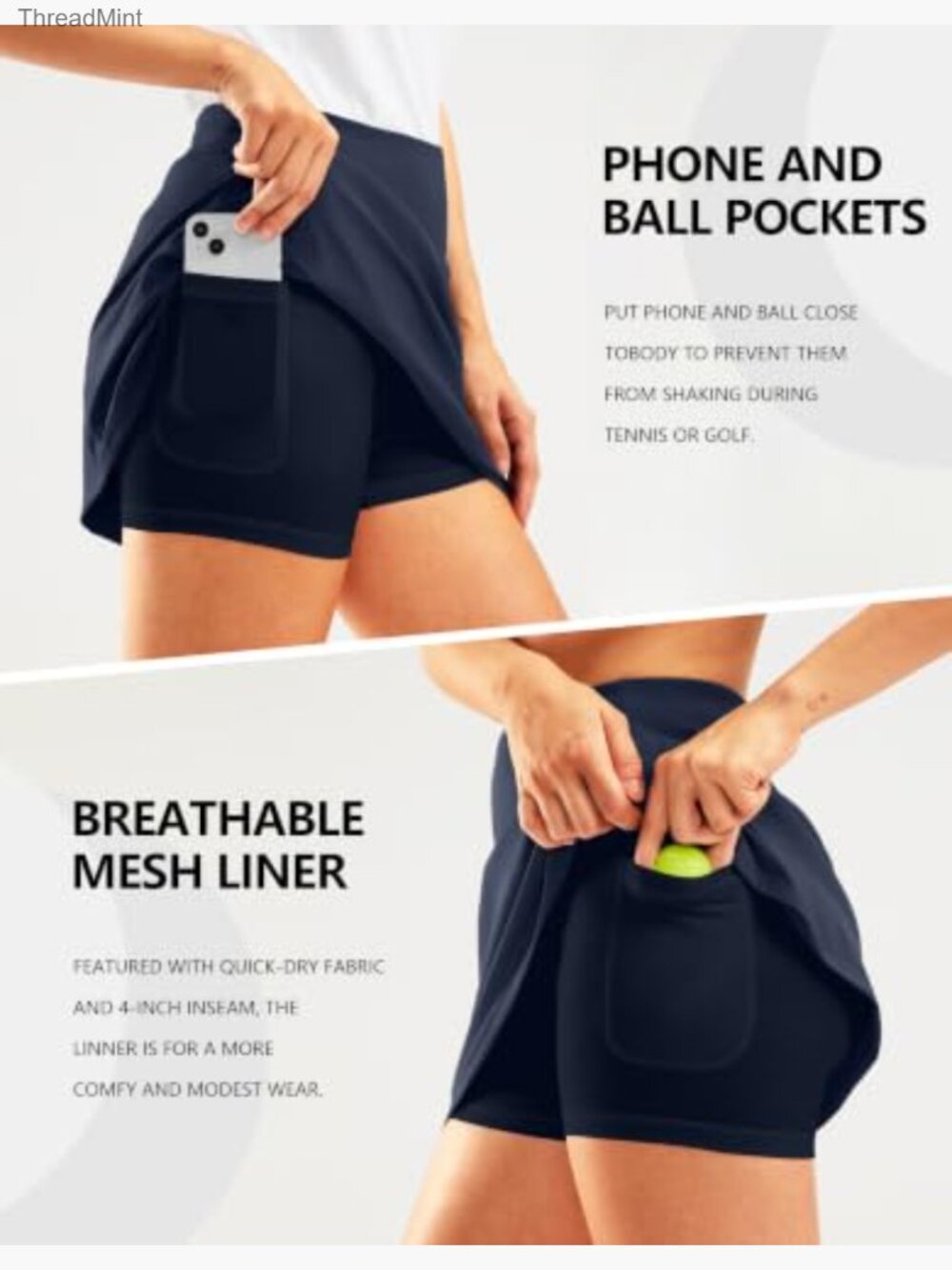 16 Inch High Waisted Athletic Skort with Pockets for Golf Tennis - Picture 4 of 7